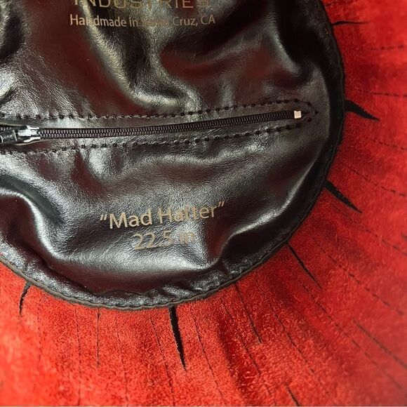 Black and Red Leather Top Hat - The Red Mad Hatter- 22.5” - Picture 10 of 15